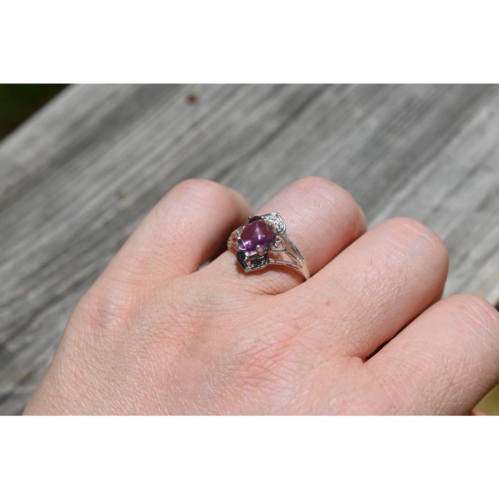 Raw Amethyst Ring Uncut Engagement Ring Sterling Silver
